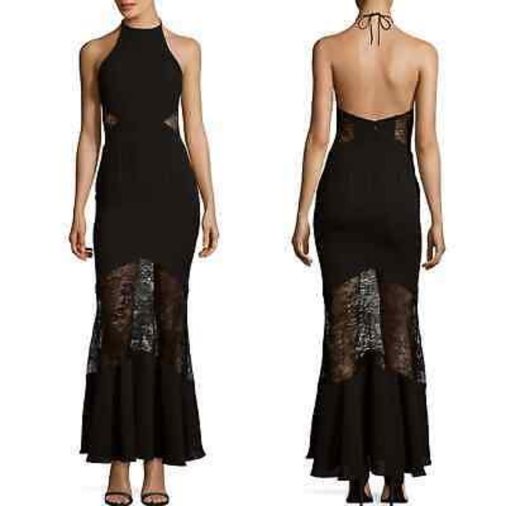Fame and Partners Chantilly Halter Dress in Black NWT